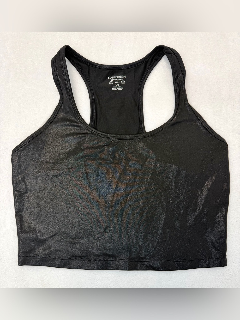 Calvin Klein Performance Womens Large Black Shimmer Racerback Crop Tank Top